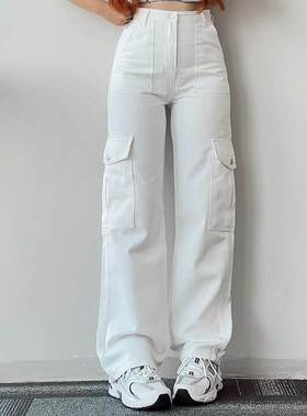 Straight Leg Cargo Pants Women HighWaist Baggy Trousers Lady