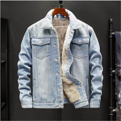 Men winter thicken denim jacket man warmth jeans coat 夹克男