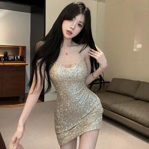 名媛气质超闪party氛围感礼服裙夏季镂空纯欲辣妹连衣裙包臀短裙