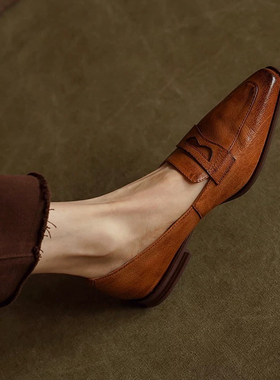 2厘米头层水洗牛皮中口乐福鞋女单鞋23-333