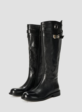 3.厘米粗跟高定头层水洗马皮高靴长靴8817