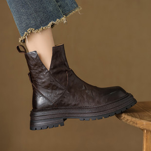 33-42码松糕底橡胶冬季头层羊皮短靴女鞋