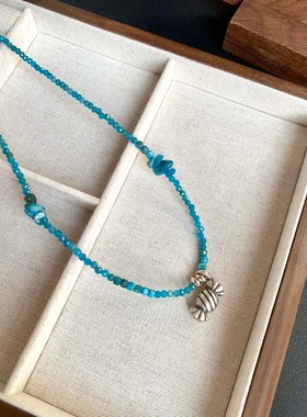 原创天然石锁骨链高品质天然绿色项链baby珠叠戴小众银项链