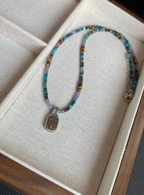 轻国风招米银吊坠项链原创小众手工串珠定制配饰复古扎基蓝色项链