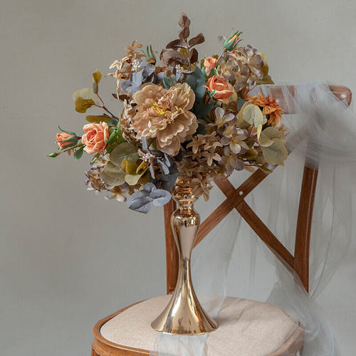 秋咖色婚庆仿真色系套装花艺假花道具路引花婚礼堂背景装饰花