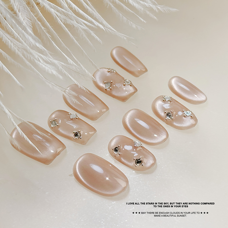 爆品纯手工美甲抖音同款高品质穿戴甲精品猫眼C弧高光成品