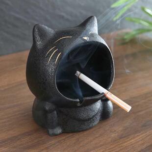 时尚 可爱卡通猫创意烟灰缸陶瓷家用客厅个性 潮流防飞灰大号烟灰缸