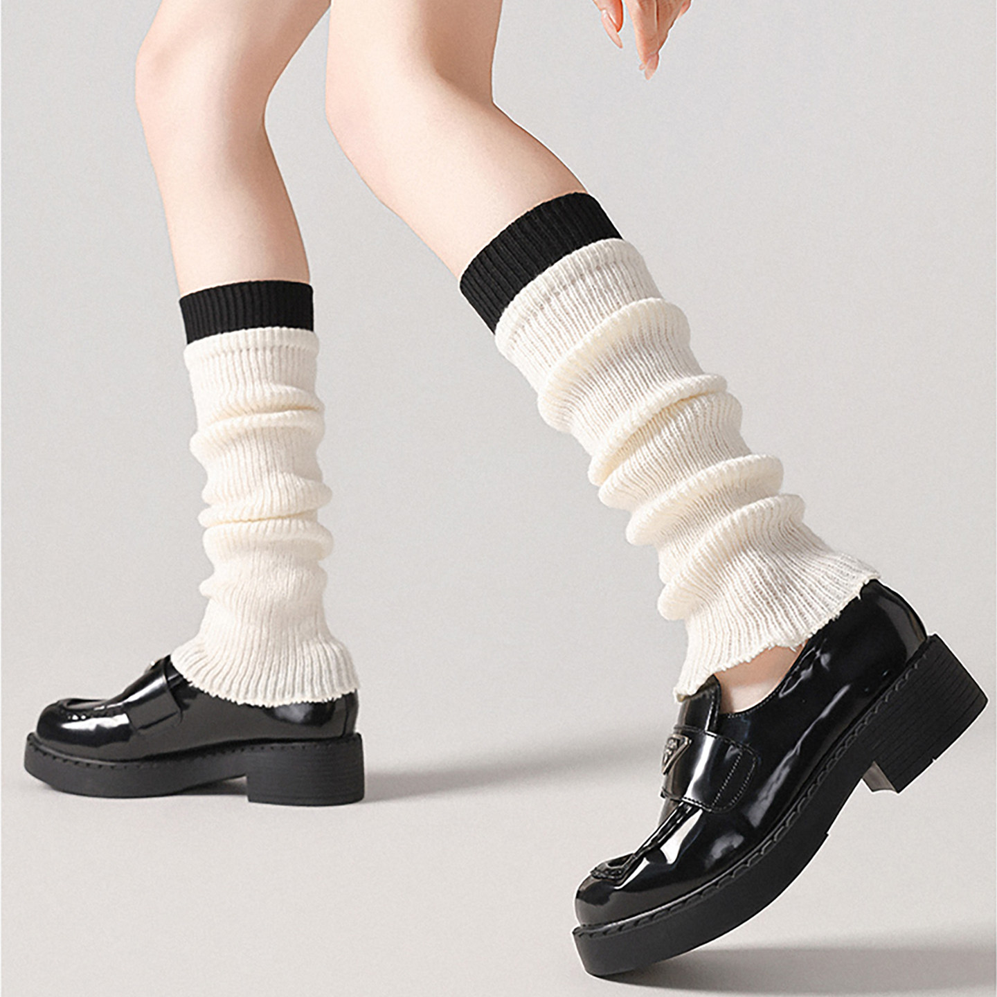 针织双罗口小腿袜套冬加厚堆堆袜秋女外穿不掉配靴子鲨鱼裤灰白色,女士内衣/男士内衣/家居服,中筒袜,淘宝优惠券,粉丝福利购,淘宝优惠卷