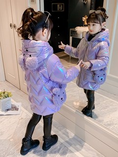 女童棉服冬装2022新款洋气儿童羽绒棉衣中长款童装女外套加绒加厚