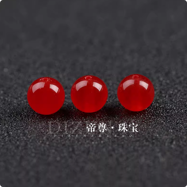 缅甸纯天然翡翠A货老坑冰种冰红色圆珠子玉石单珠转运珠散珠配饰