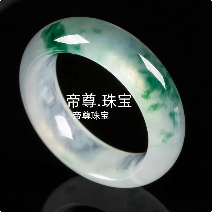 白冰种飘蓝花男女款玉石戒指指环