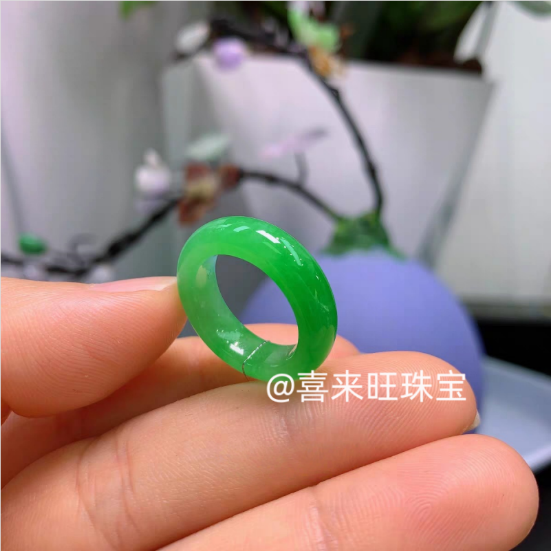 冰种帝王绿辣绿阳绿玉石戒指指环