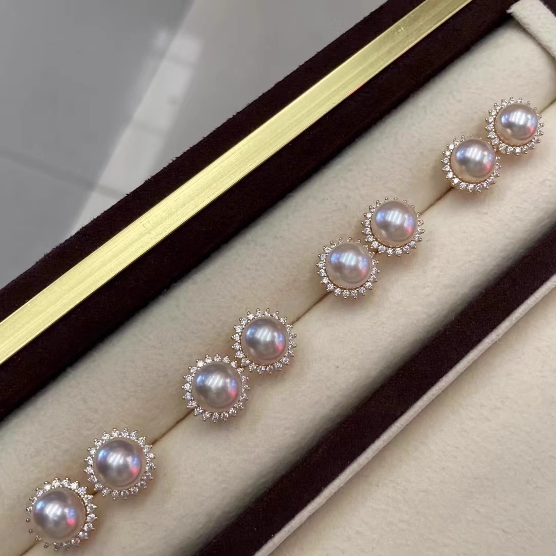太阳花款海水akoya珍珠纯银耳钉