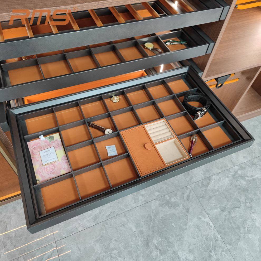 衣柜皮质多功能分类盒皮革绒布饰品珠宝收纳衣帽间推拉格子抽