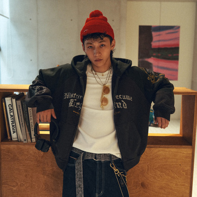 Liberty line25fw街头做旧印花remake多结构水洗加绒连帽开衫卫衣