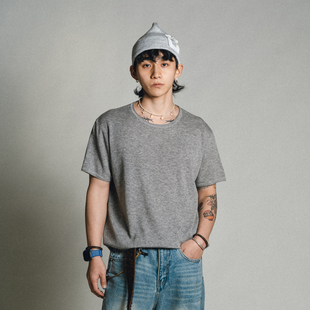 Liberty line26ss极简风softcore美利奴羊毛亚麻混纺针织短袖T恤