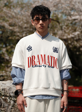 Libertyline25ss欧美街头特殊孔洞面料小v领球服T恤blockcore