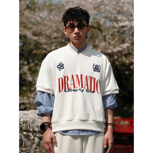 Libertyline25ss欧美街头特殊孔洞面料小v领球服T恤blockcore