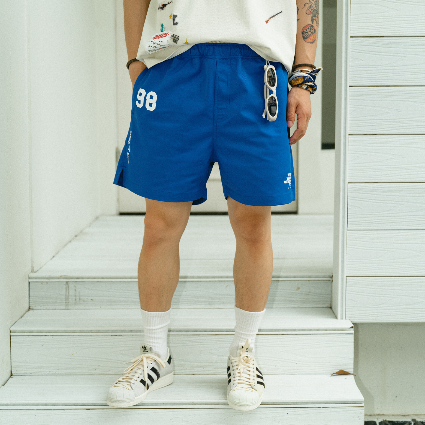 Liberty line25ss美式街头高密斜纹面料跑步印花宽松四分运动短裤