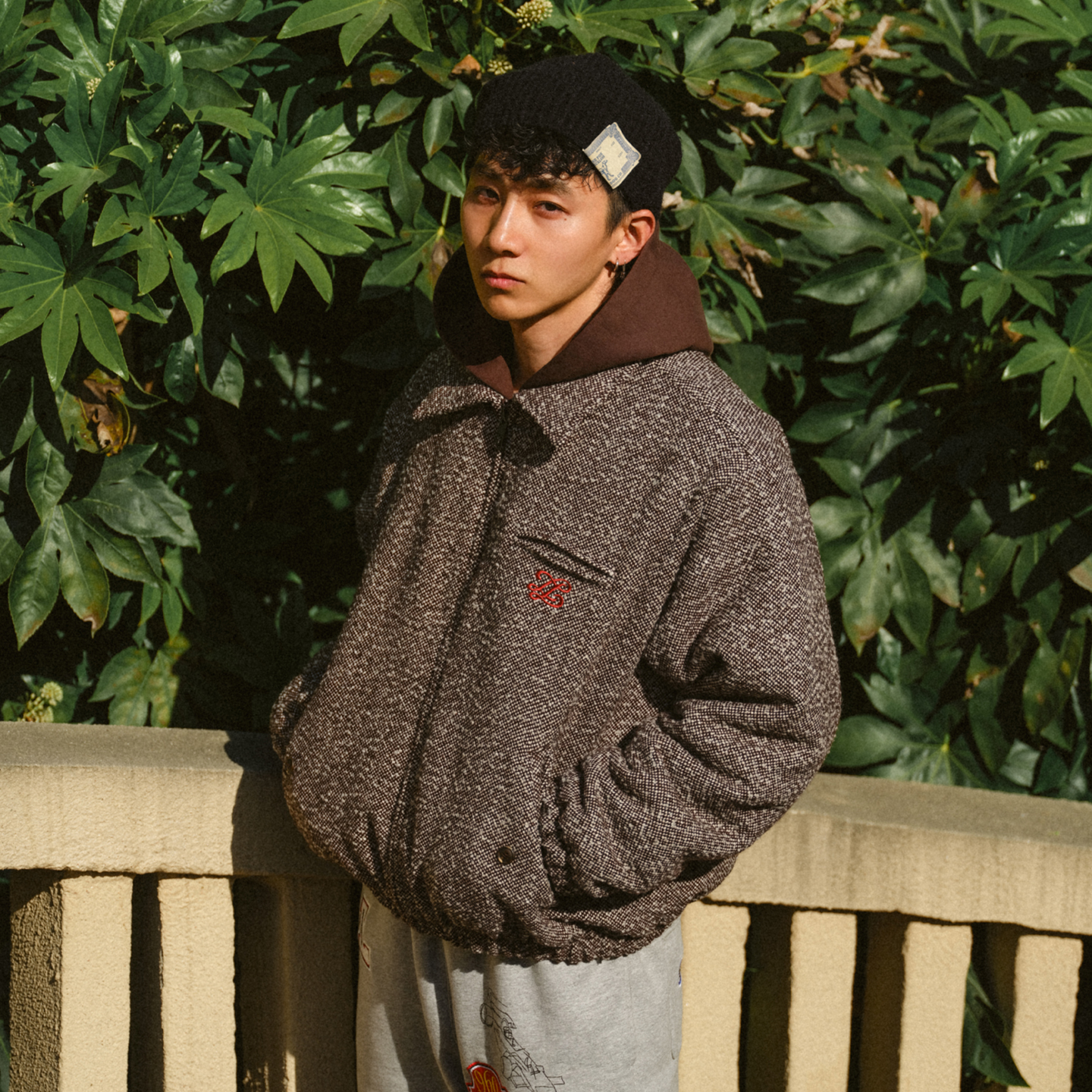 Liberty line25fw复古ma1改良羊毛混纺粗花呢大翻领棉服bomber