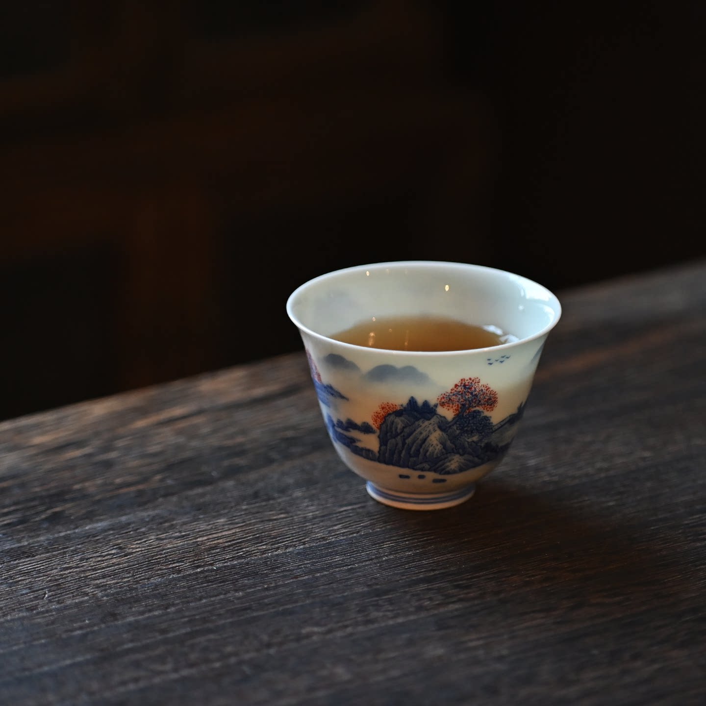青花手绘山水复古主人杯90ml