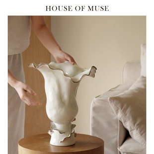 缪斯家 复古陶瓷花瓶手作摆件客厅轻奢高级感艺术花器 云裳花舞