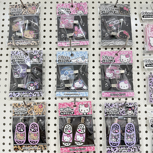 日本本土sanrio三丽鸥黑皮豹纹kitty发夹子拖鞋风格可爱刘海对夹