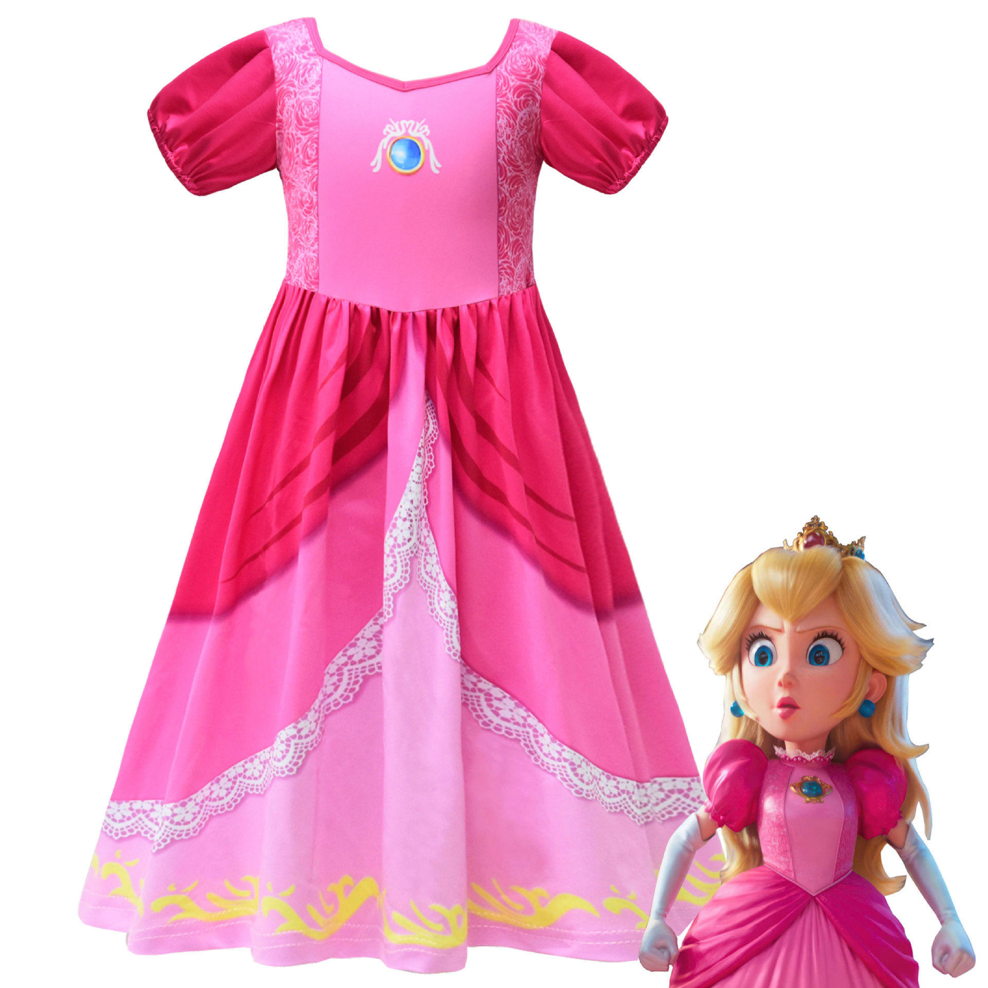 2023马里奥桃子公主碧琪公主连衣裙cosplay女童礼服裙