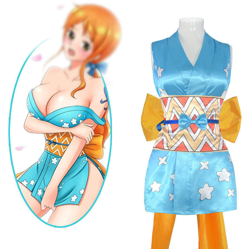 动漫海贼王娜美cos服万圣节Nami性感缎面印花短款和服cosplay