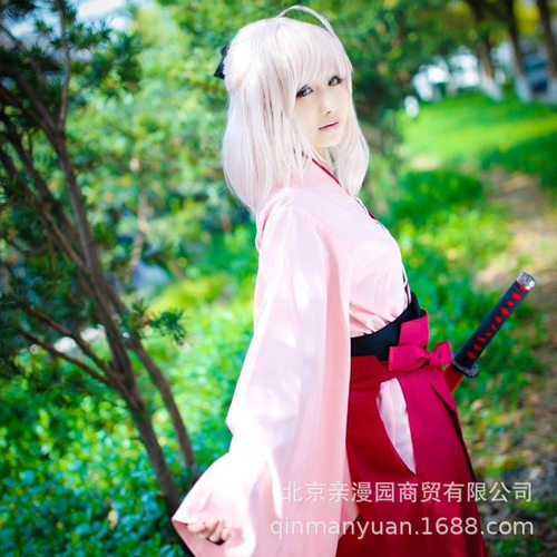 Fate/GrandOrder樱saber冲田总司粉和服漫展年会派对cosplay服装