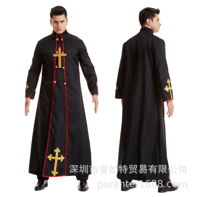 2020万圣节新款男款教士牧师服玛利亚神父角色扮演舞台出服