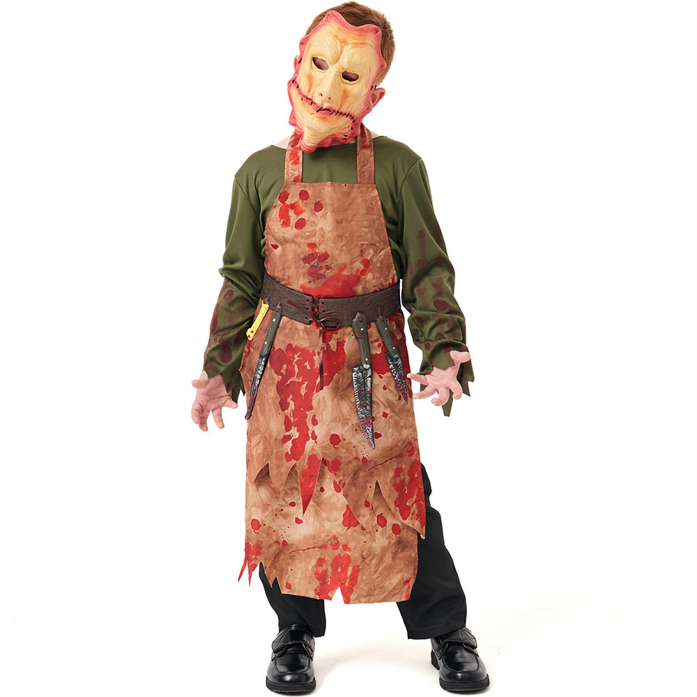 万圣节僵尸服装亚马逊新品外贸恐怖厨师带面具血迹屠夫衣服