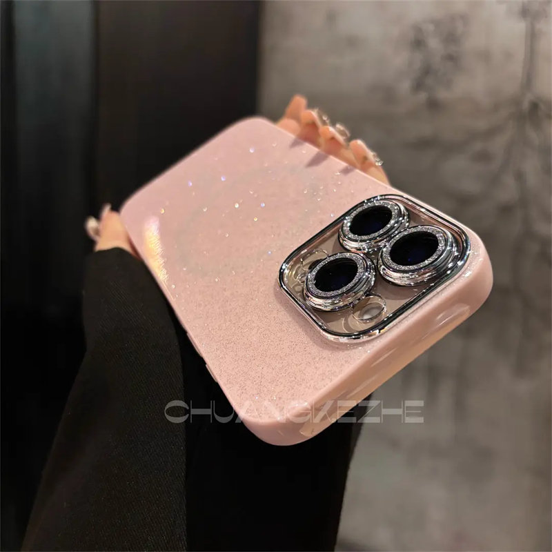 Magsafe磁吸带细闪粉镜头膜适用苹果16promax手机壳新款iphone15pro小众14高级感13全包防摔plus超薄保护套女