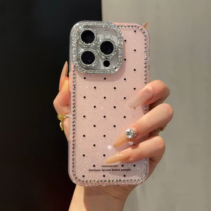粉色波点闪钻苹果16手机壳iphone15promax新款2025网红爆款16Pro超好看全包镜头膜13高级感14p防摔保护套外壳
