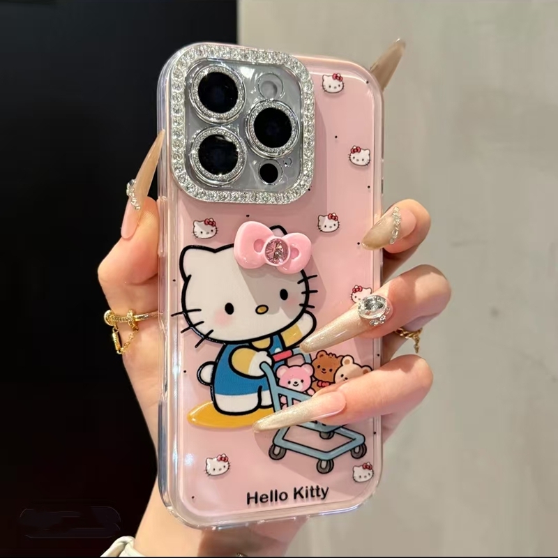ins卡通可爱立体蝴蝶结购物KT苹果15promax新款高级iPhone16promax手机壳14P轻奢时尚13超好看16二合一防摔套