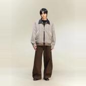 芸蚁〔千鸟〕错落拼接千鸟格纹短款 廓形皮翻领复古休闲夹克外套秋