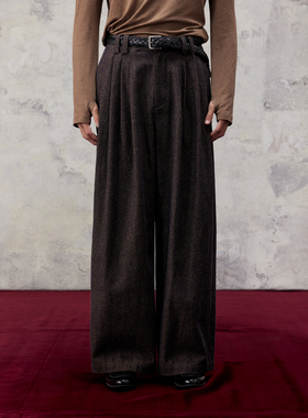 芸蚁〔大地〕匹马棉亚麻混纺光影多褶粗支老钱廓形垂感休闲裤西裤