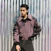 芸蚁〔寒战〕弯刀袖 弧形抽褶刀割暗褶飞行员Bomber改良紫绗棉棉服