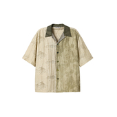 芸蚁〔冰翡翠〕植物扎染民族风特殊烧花肌理破坏渔网拼接短袖 衬衫