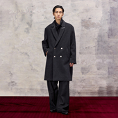 芸蚁〔吸菸所〕重磅花纱 70羊毛混纺皮革结构领保暖毛呢大衣外套