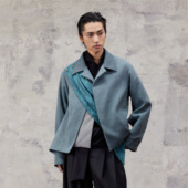 芸蚁〔蓝莲花〕多形态北极蓝棉麻混纺错落裁剪丝巾结构夹克外套