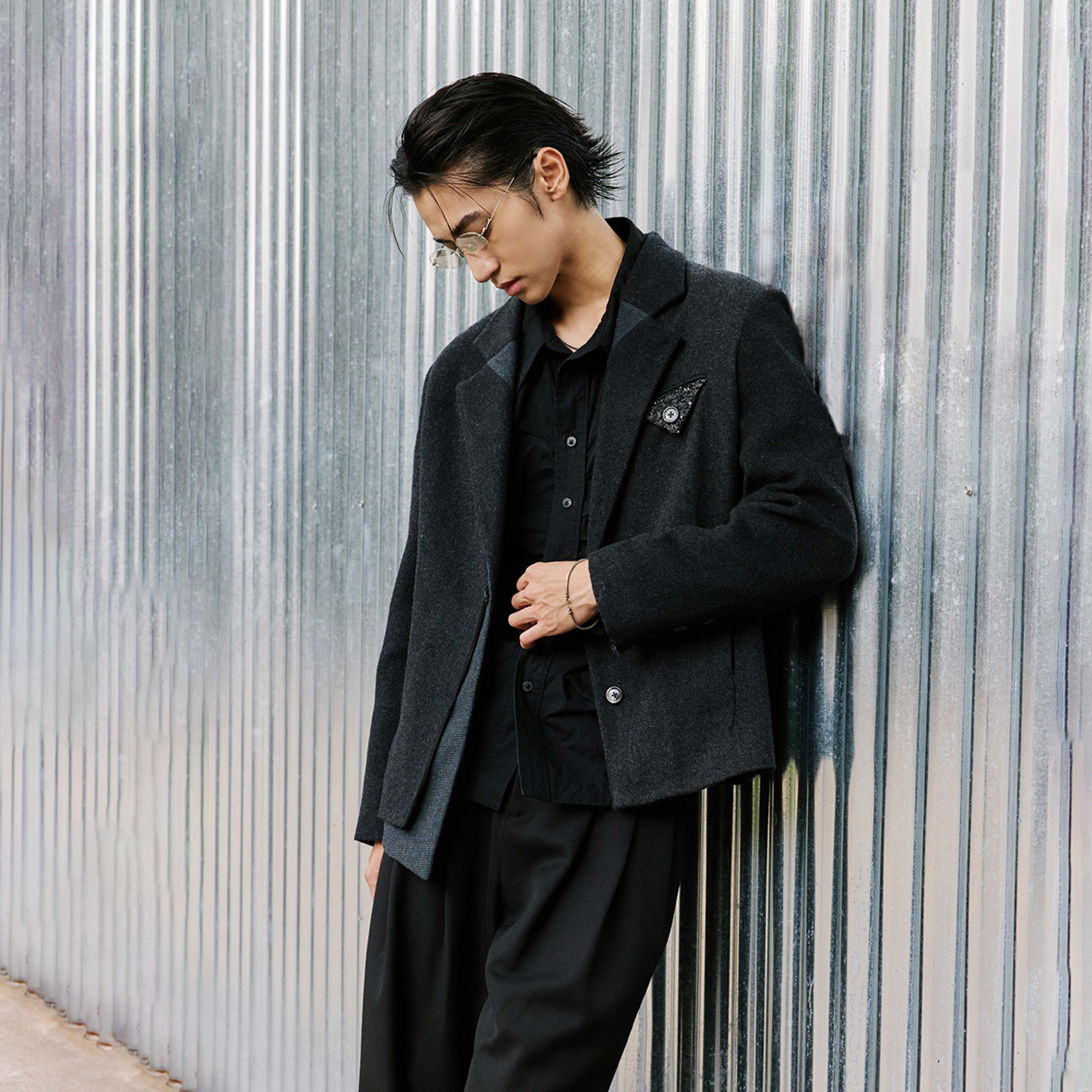 芸蚁〔皓绅〕羊毛混纺多形态撞色肌理不对称西装外套 专供色