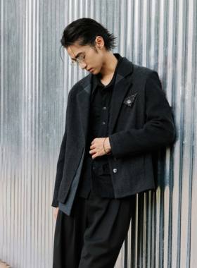 芸蚁〔皓绅〕羊毛混纺多形态撞色肌理不对称保暖西装外套 专供色