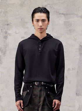 芸蚁〔无界〕极细华夫格亨利领连帽打底抽绳7A抗菌针织打底卫衣