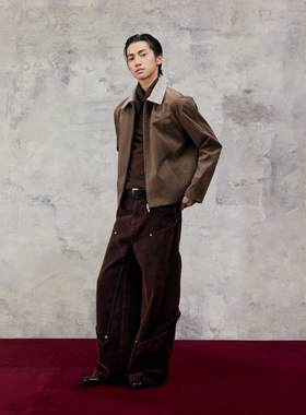 芸蚁〔孤星〕仿羊绒质感明线结构花纱羊毛混纺拼接领撞色夹克