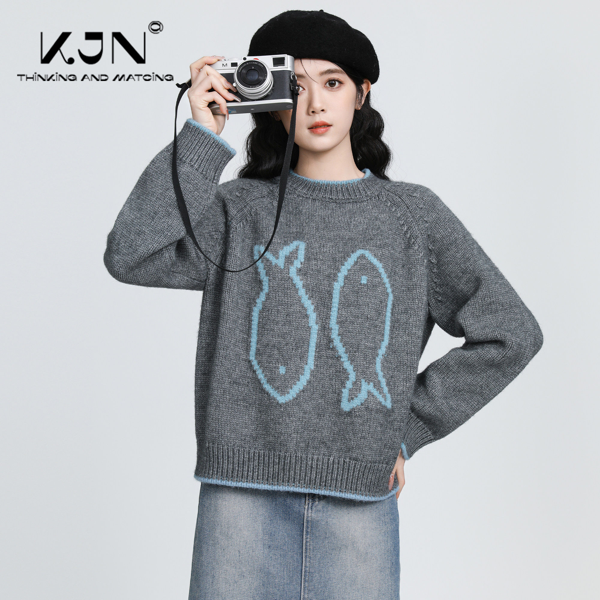 灰色复古圆领加厚毛衣女2025春秋新款软糯宽松套头内搭针织衫上衣,个性定制/设计服务/DIY,棉服工装,淘宝优惠券,粉丝福利购,淘宝优惠卷