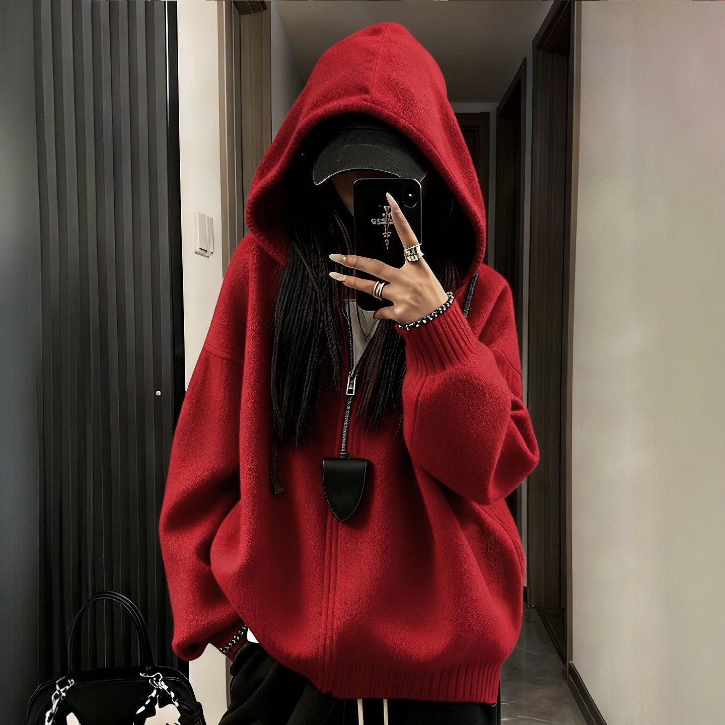 新年红色慵懒老钱风拉链连帽毛衣女秋冬季软糯浣熊绒针织卫衣开衫,个性定制/设计服务/DIY,棉服工装,淘宝优惠券,粉丝福利购,淘宝优惠卷