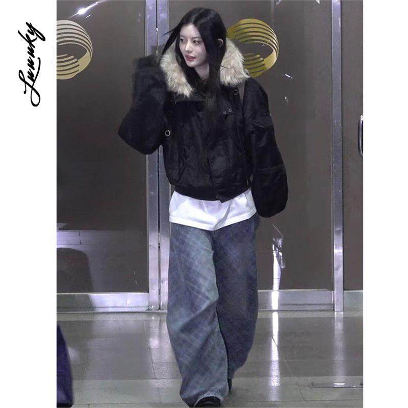 Minju朴敏珠同款黑色大毛领加厚夹克棉服外套女冬短款设计感棉衣,个性定制/设计服务/DIY,棉服工装,淘宝优惠券,粉丝福利购,淘宝优惠卷