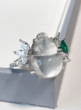 法国Gentle Motto新中式水沫玉葫芦戒指女媲美铜材质镶嵌钻石