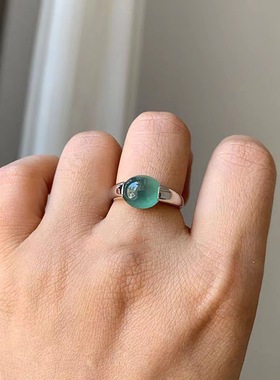 法国gentle motto时尚色泽浓郁防冰种老蓝水蛋面戒指镀925镶嵌